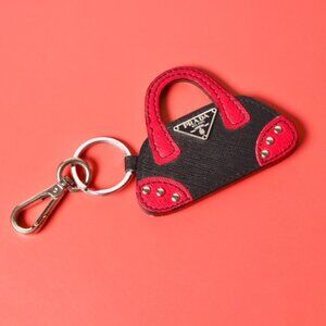 Saffiano Purse Key Chain Red and Black